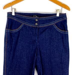Escada Rainbow Stitch Bareback Jeans Women 40 Dark Blue Bootcut High Rise Pride